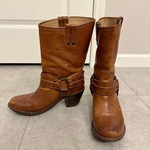 Frye Cognac Harness Leather Heeled Boots